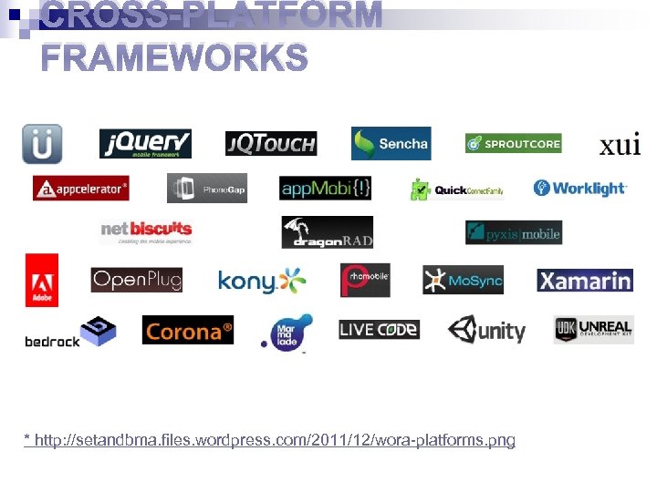CROSS-PLATFORM FRAMEWORKS * http: //setandbma. files. wordpress. com/2011/12/wora-platforms. png 