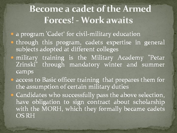 Become a cadet of the Armed Forces! - Work awaits a program 'Cadet‘ for