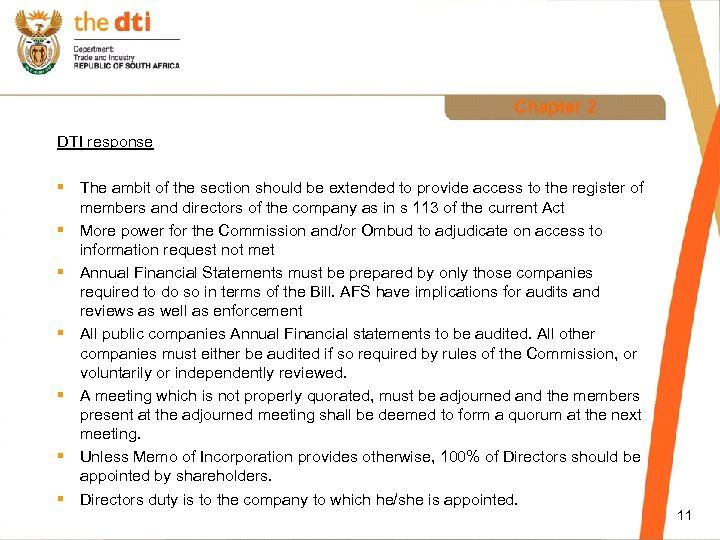 Chapter 2 DTI response § The ambit of the section should be extended to