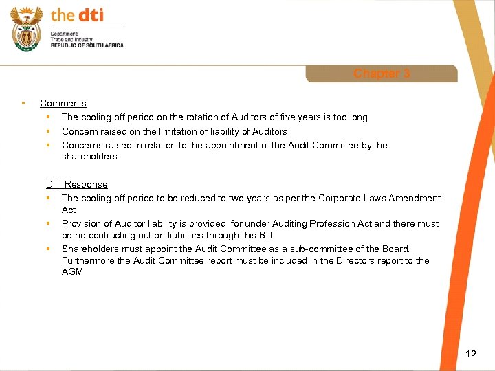 Chapter 3 • Comments § The cooling off period on the rotation of Auditors