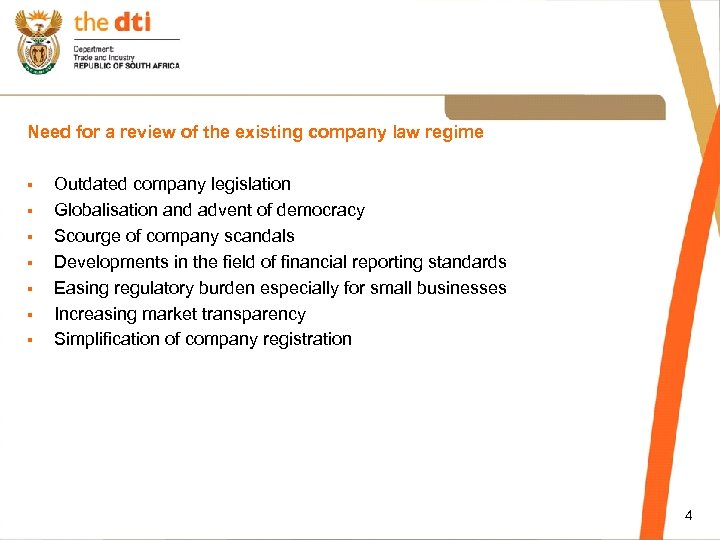 Need for a review of the existing company law regime § § § §