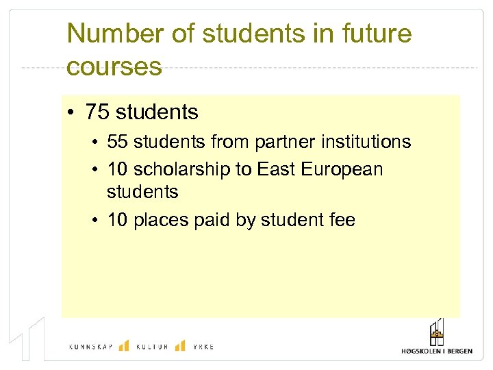 Number of students in future courses • 75 students • 55 students from partner