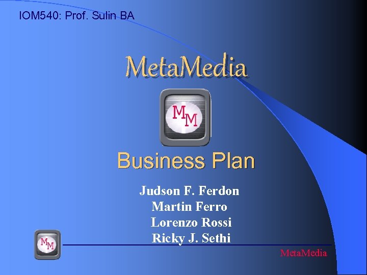 IOM 540: Prof. Sulin BA Meta. Media Business Plan Judson F. Ferdon Martin Ferro
