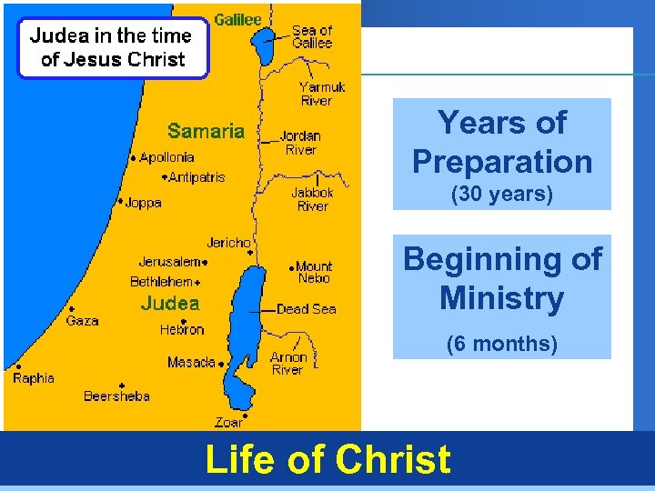 Years of Preparation (30 years) Beginning of Ministry (6 months) Life of Christ 