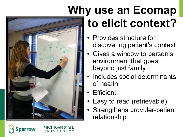 Why use an Ecomap to elicit context? • Provides structure for discovering patient’s context