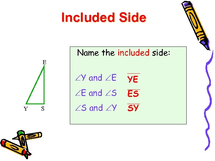 Included Side Name the included side: E Y and E E and S YE