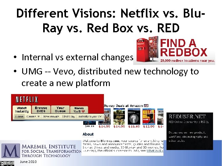 Different Visions: Netflix vs. Blu. Ray vs. Red Box vs. RED • Internal vs