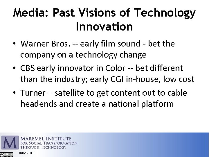 Media: Past Visions of Technology Innovation • Warner Bros. -- early film sound -