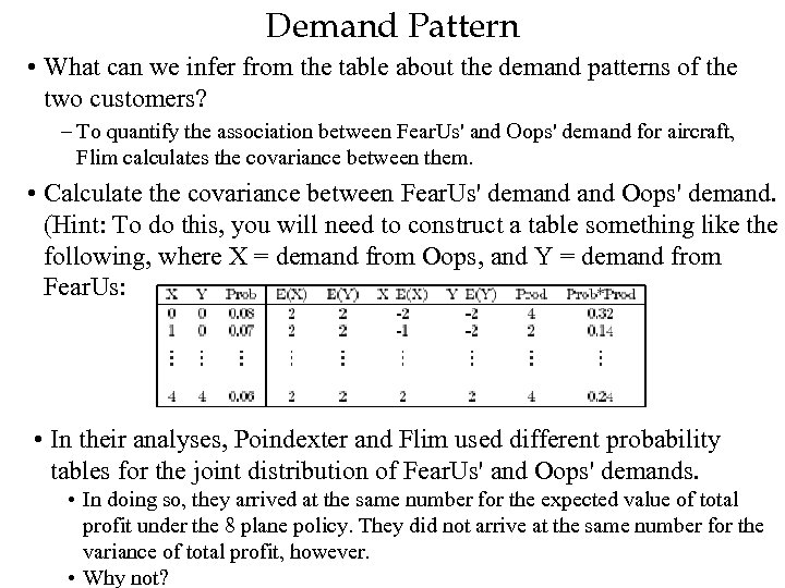 Demand Pattern • What can we infer from the table about the demand patterns