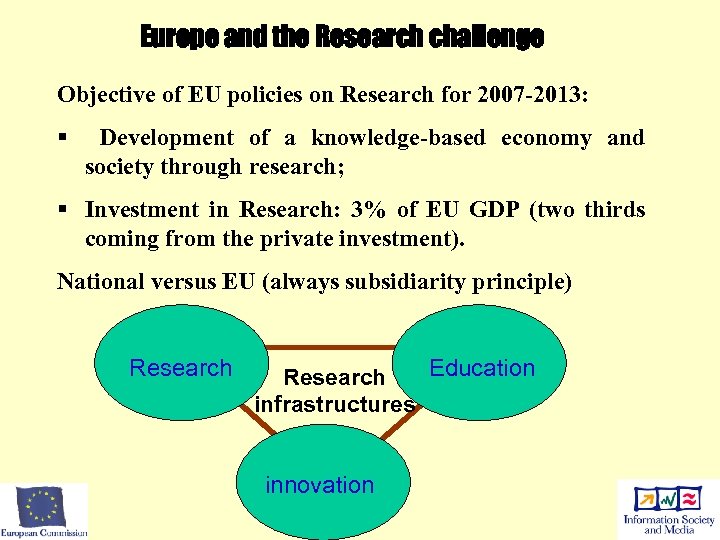 Europe and the Research challenge Objective of EU policies on Research for 2007 -2013: