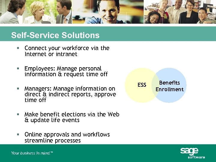 Self-Service Solutions § Connect your workforce via the Internet or intranet § Employees: Manage