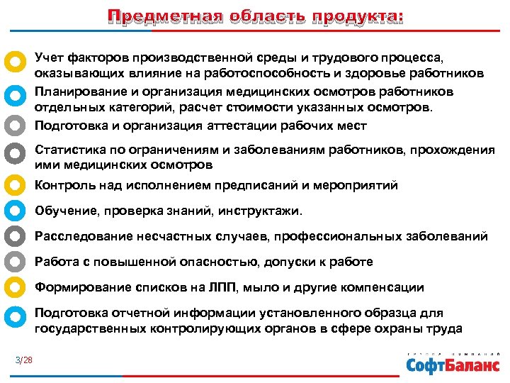 Предметная область продукта: Учет факторов производственной среды и трудового процесса, оказывающих влияние на работоспособность