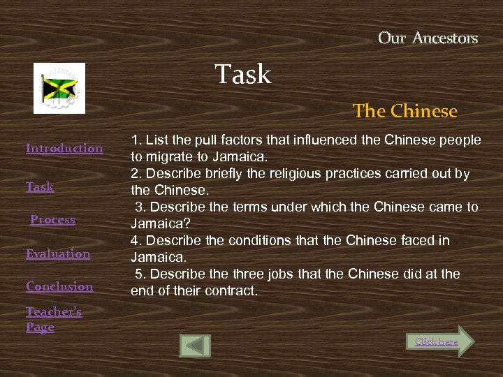 Our Ancestors Task Introduction Task Process Evaluation Conclusion The Chinese 1. List the pull