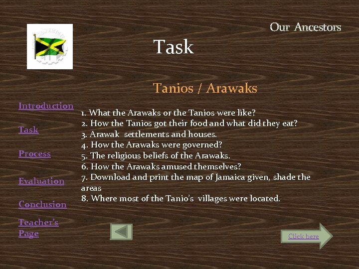 Our Ancestors Task Introduction Task Process Evaluation Conclusion Teacher’s Page Tanios / Arawaks 1.