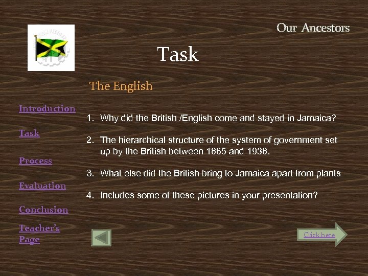 Our Ancestors Task The English Introduction Task Process 1. Why did the British /English