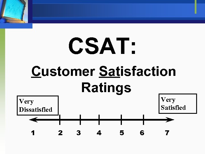 CSAT: Customer Satisfaction Ratings Very Satisfied Very Dissatisfied 1 2 3 4 5 6