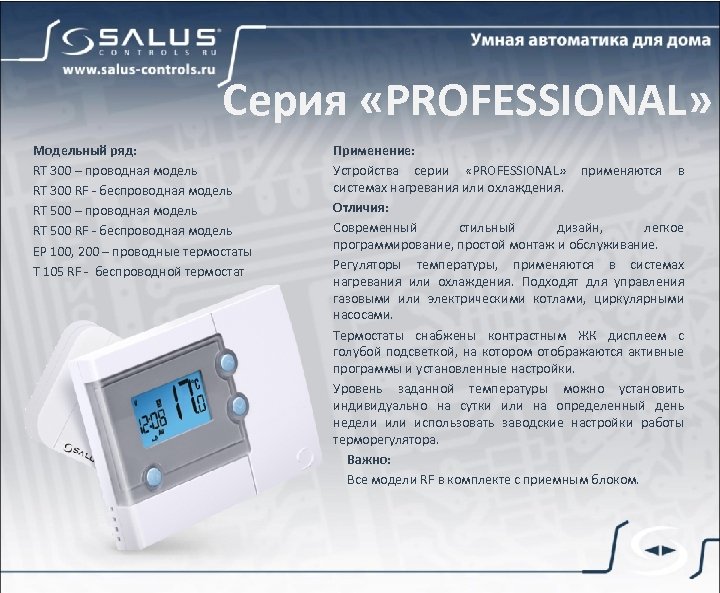 Серия «PROFESSIONAL» Модельный ряд: RT 300 – проводная модель RT 300 RF - беспроводная