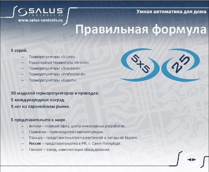 Правильная формула 5 серий. – – – Терморегуляторы «S-Line» . Радиаторные термостаты «R-Line» .