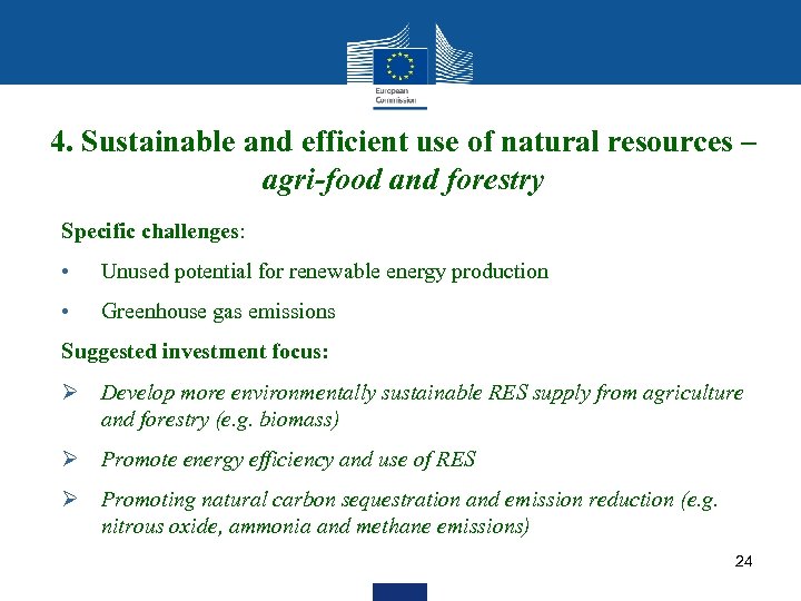 4. Sustainable and efficient use of natural resources – agri-food and forestry Specific challenges:
