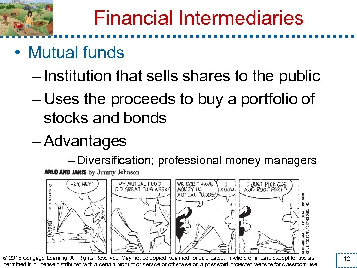 Financial Intermediaries • Mutual funds – Institution that sells shares to the public –