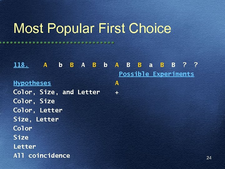 Most Popular First Choice 118. A b B A B Hypotheses Color, Size, and