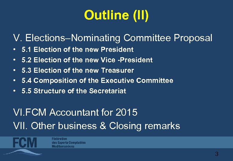 Outline (II) V. Elections–Nominating Committee Proposal • • • 5. 1 Election of the