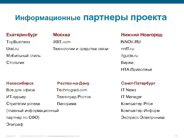 Партнеры проекта пример