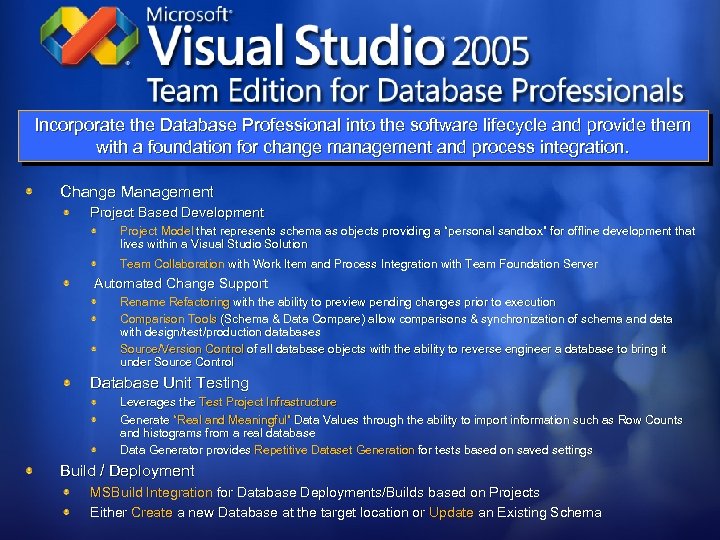 Incorporate the Database Professional into the software lifecycle and provide them with a foundation