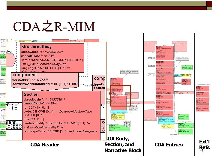 CDA之R-MIM CDA Header CDA Body, Section, and Narrative Block CDA Entries Ext'l Refs 45