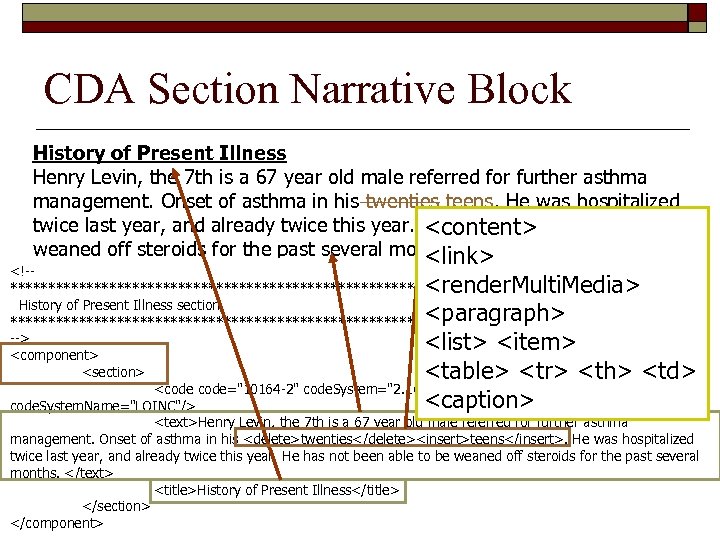 CDA Section Narrative Block History of Present Illness Henry Levin, the 7 th is