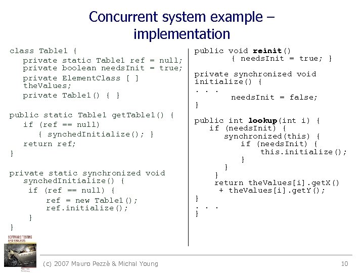 Concurrent system example – implementation class Table 1 { private static Table 1 ref