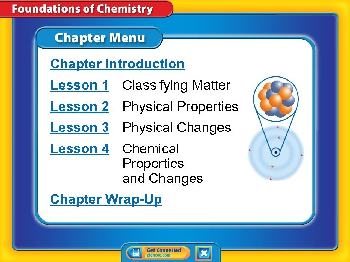 Chapter Introduction Lesson 1 Classifying Matter Lesson 2 Physical Properties Lesson 3 Physical Changes
