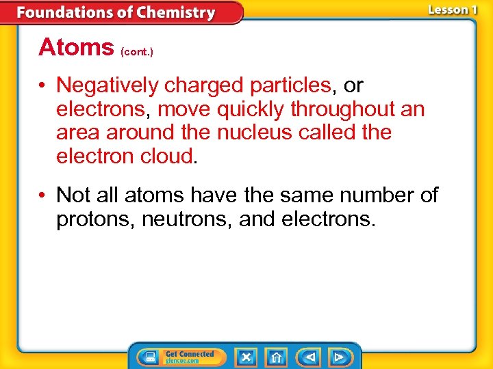 Atoms (cont. ) • Negatively charged particles, or electrons, move quickly throughout an area