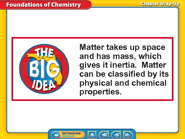 Matter takes up space and has mass, which gives it inertia. Matter can be