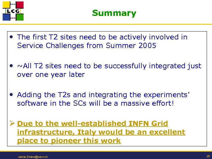 Summary • The first T 2 sites need to be actively involved in Service