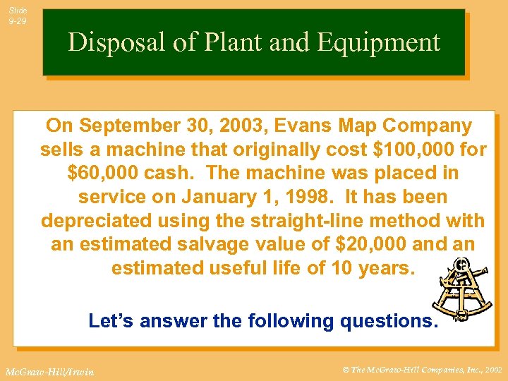 Slide 9 -29 Disposal of Plant and Equipment On September 30, 2003, Evans Map