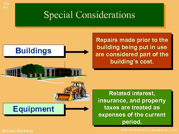 Slide 9 -9 Special Considerations Buildings Repairs made prior to the building being put
