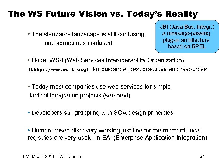 The WS Future Vision vs. Today’s Reality • The standards landscape is still confusing,