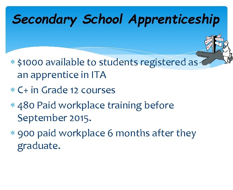 Secondary School Apprenticeship $1000 available to students registered as an apprentice in ITA C+
