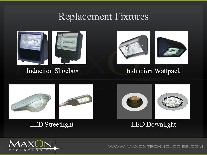 Replacement Fixtures Induction Shoebox Induction Wallpack LED Streetlight LED Downlight 