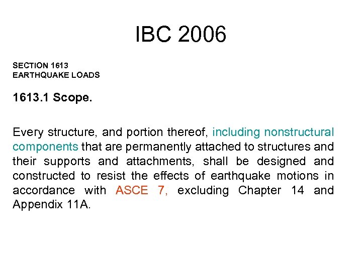 IBC 2006 SECTION 1613 EARTHQUAKE LOADS 1613. 1 Scope. Every structure, and portion thereof,