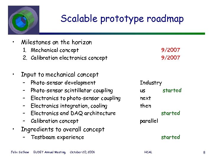Scalable prototype roadmap • Milestones on the horizon 1. Mechanical concept 2. Calibration electronics