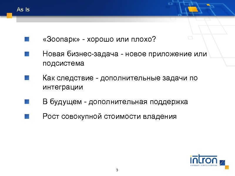 As Is «Зоопарк» - хорошо или плохо? Новая бизнес-задача - новое приложение или подсистема