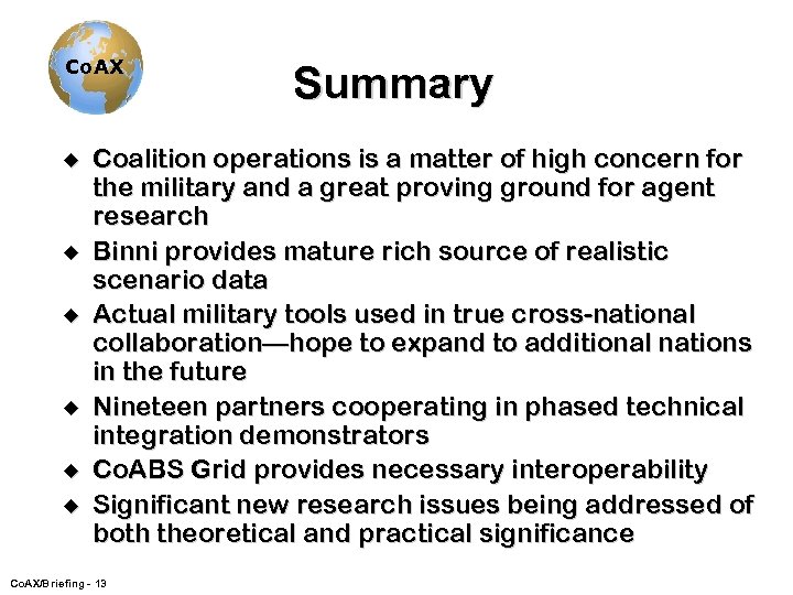 Co. AX u u u Summary Coalition operations is a matter of high concern