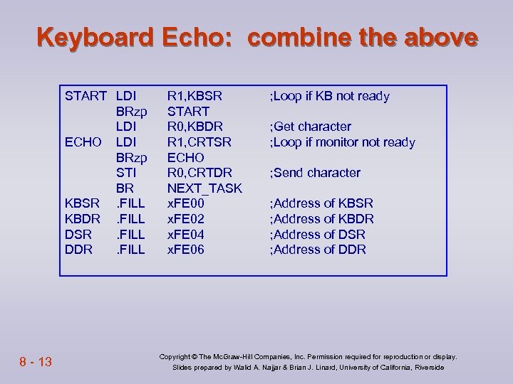 Keyboard Echo: combine the above START LDI BRzp LDI ECHO LDI BRzp STI BR