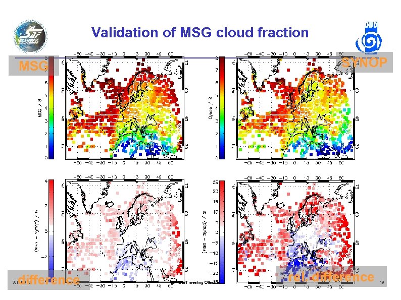 Validation of MSG cloud fraction SYNOP MSG difference 3/19/2018 23 rd GIST meeting Offenbach