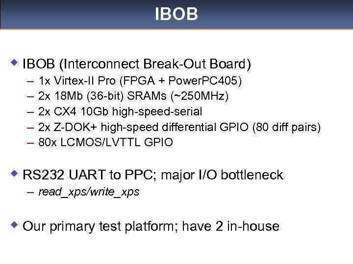 IBOB w IBOB (Interconnect Break-Out Board) – – – 1 x Virtex-II Pro (FPGA