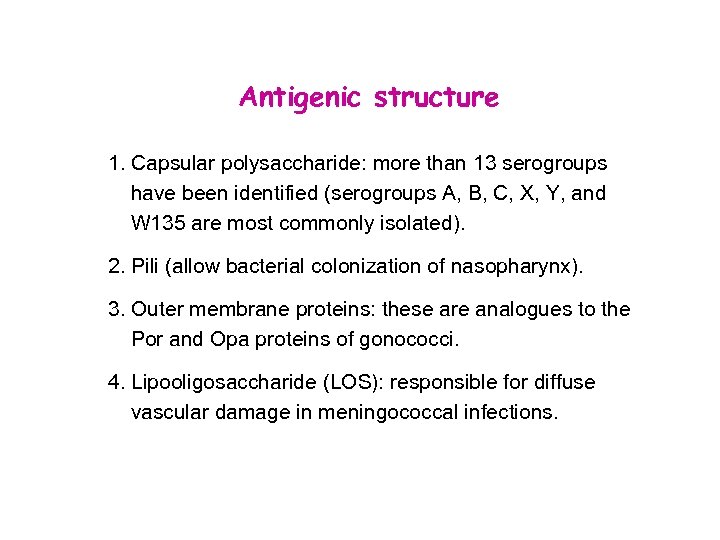 Antigenic structure 1. Capsular polysaccharide: more than 13 serogroups have been identified (serogroups A,