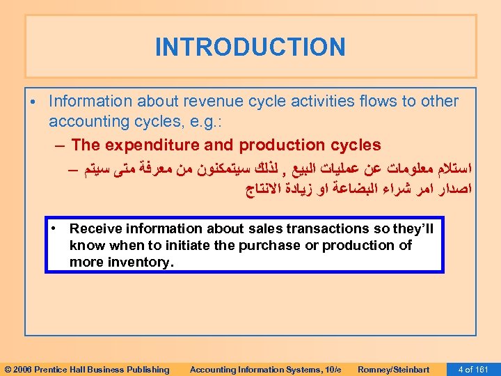 INTRODUCTION ● Information about revenue cycle activities flows to other accounting cycles, e. g.