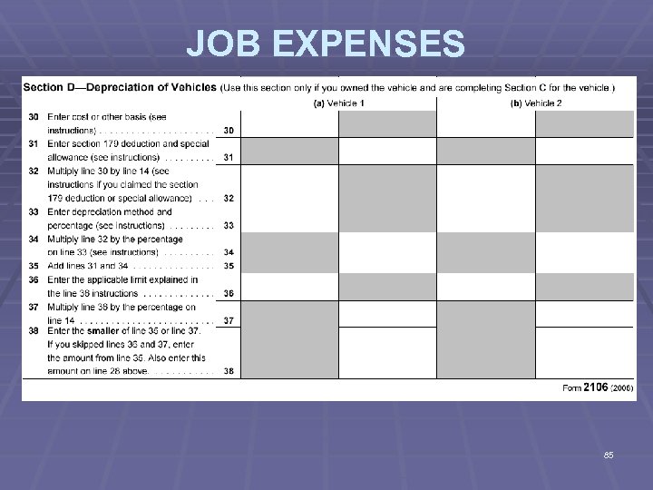 JOB EXPENSES 85 